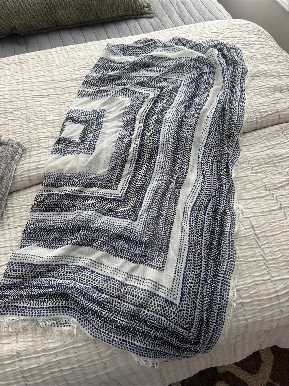 White House Black Market Navy and White Dot Pattern Wrap Scarf